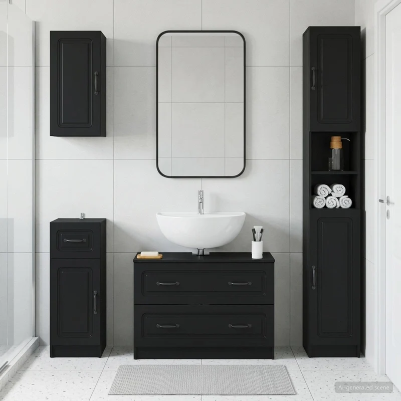 4 Piece Bathroom Cabinet Set UTRECHT Black Engineered Wood