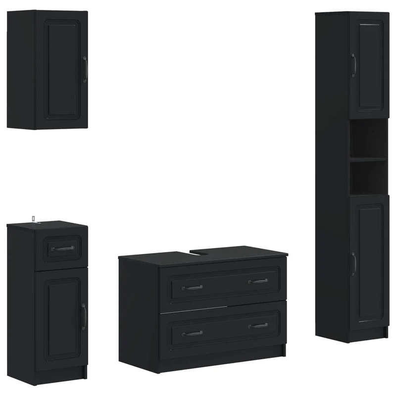 4 Piece Bathroom Cabinet Set UTRECHT Black Engineered Wood