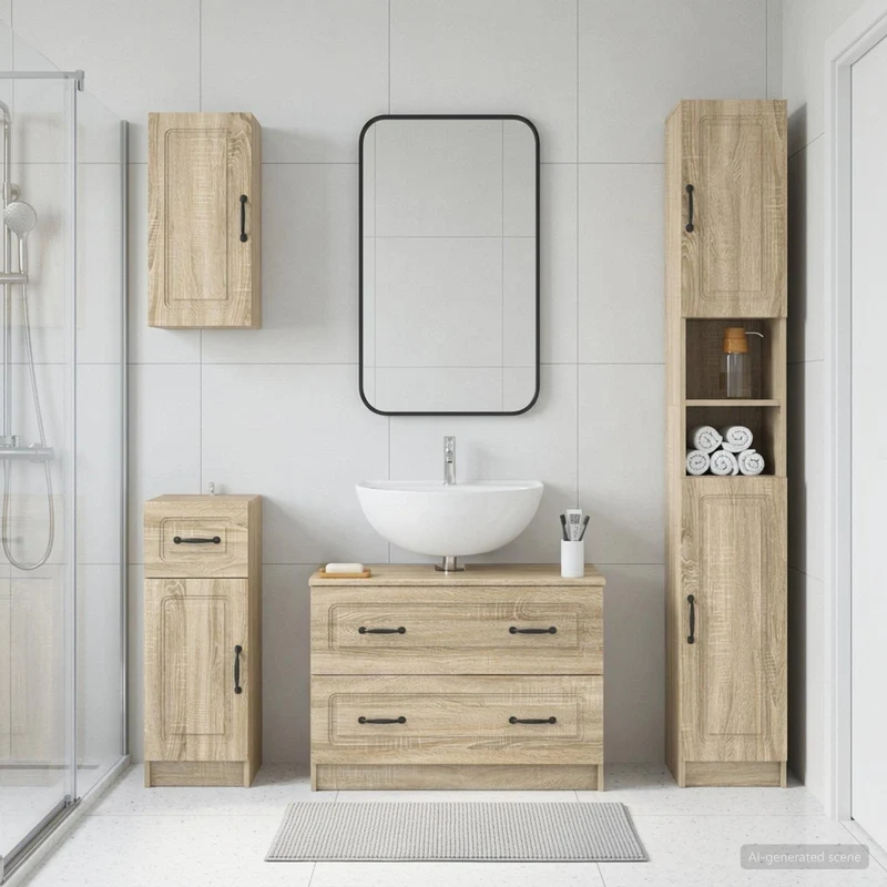 4 Piece Bathroom Cabinet Set UTRECHT Sonoma Oak Engineered Wood