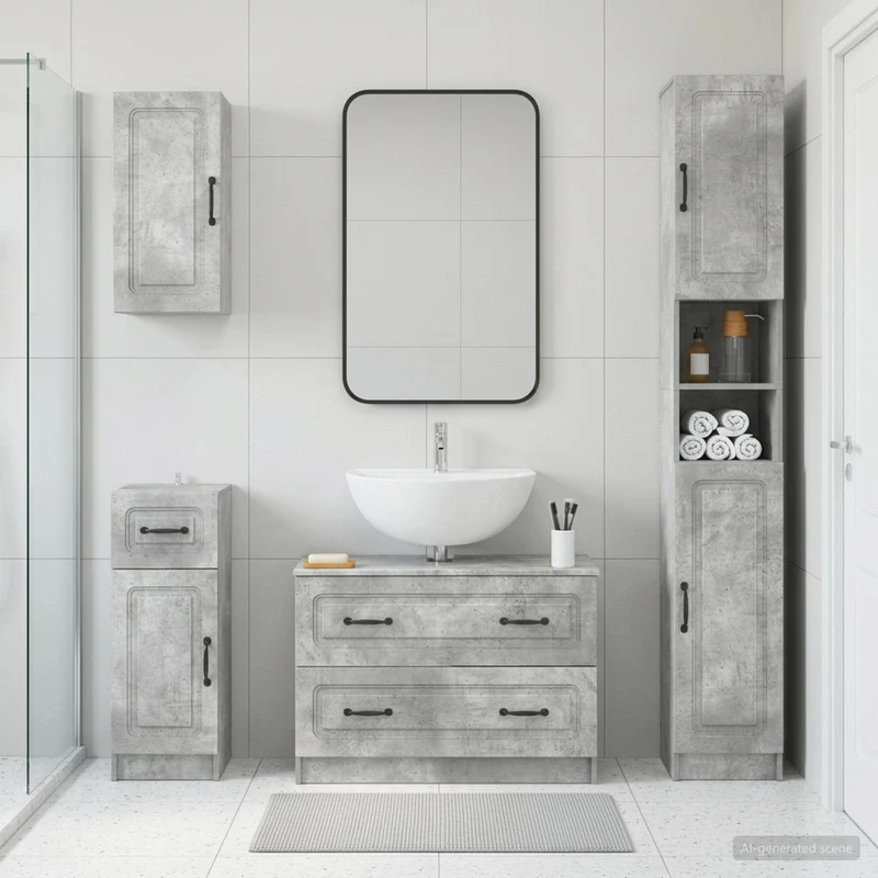 4 Piece Bathroom Cabinet Set UTRECHT Concrete Grey