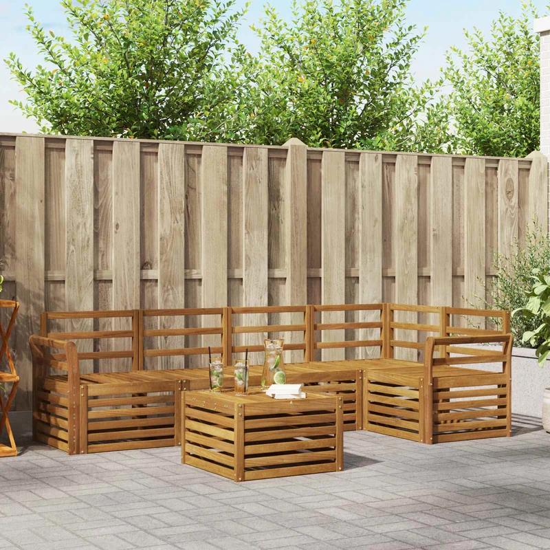 Outdoor Sofa Set 6 pcs Natural Polyester