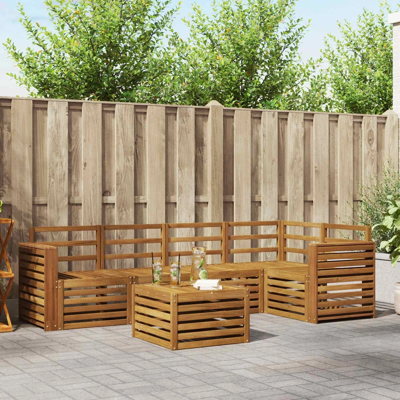 Outdoor Sofa Set 6 pcs Natural Polyester