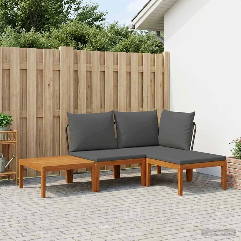 4 pcs Solid Acacia Wood & Rope Natural