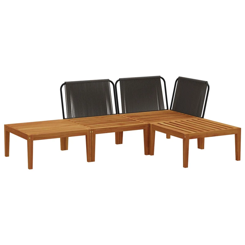 4 pcs Solid Acacia Wood & Rope Natural