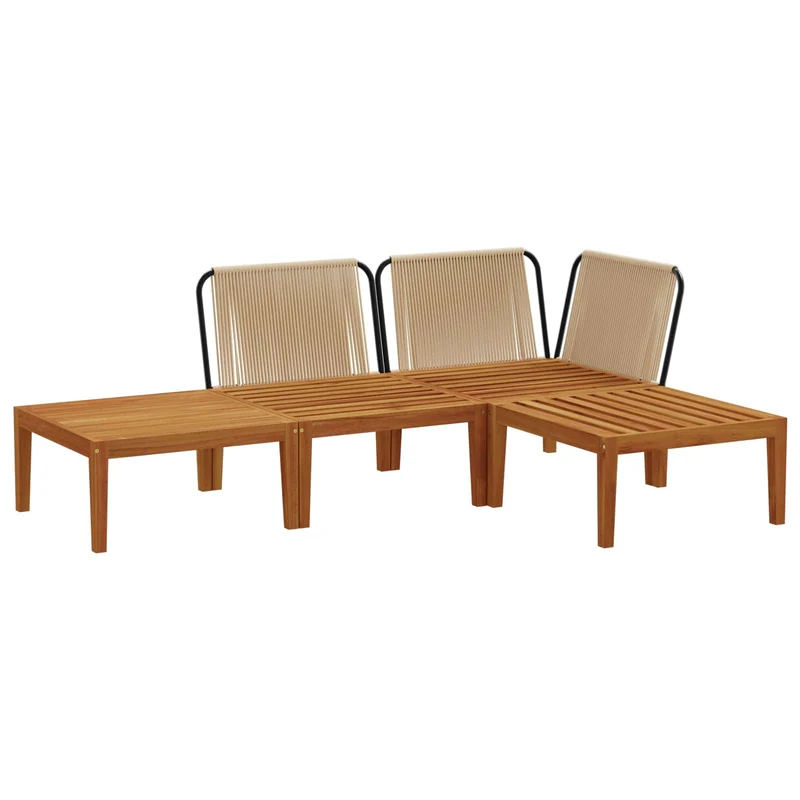 4 pcs Solid Acacia Wood & Rope Natural