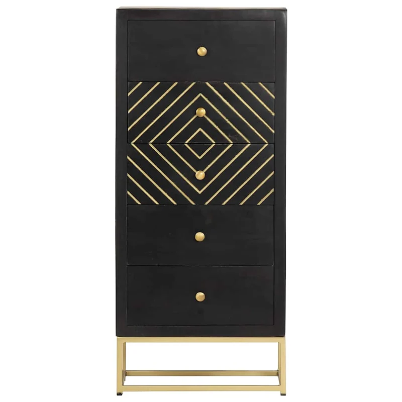 Drawer Cabinet Black and Gold 45x30x105 cm Solid Mango Wood