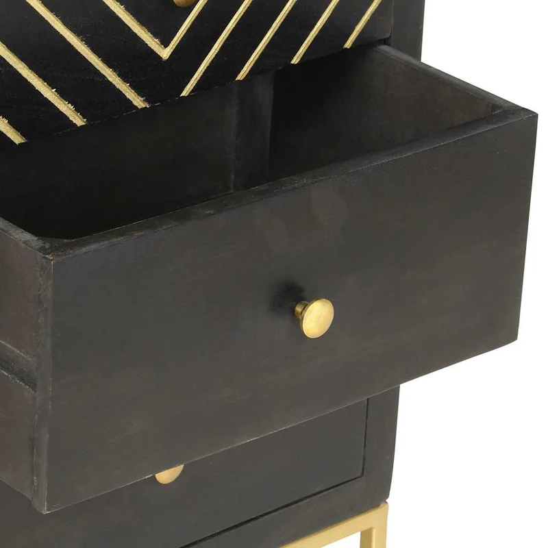 Drawer Cabinet Black and Gold 45x30x105 cm Solid Mango Wood