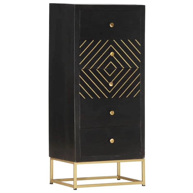 Drawer Cabinet Black and Gold 45x30x105 cm Solid Mango Wood