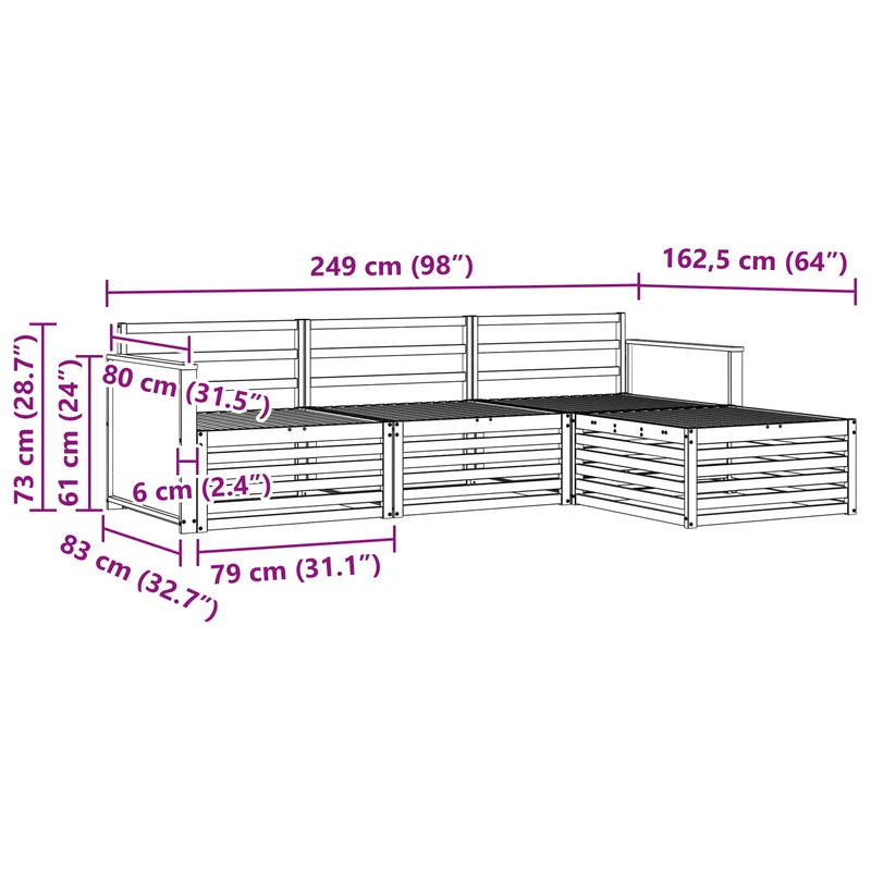 Outdoor Sofa Set 4 pcs Natural Solid Acacia Wood