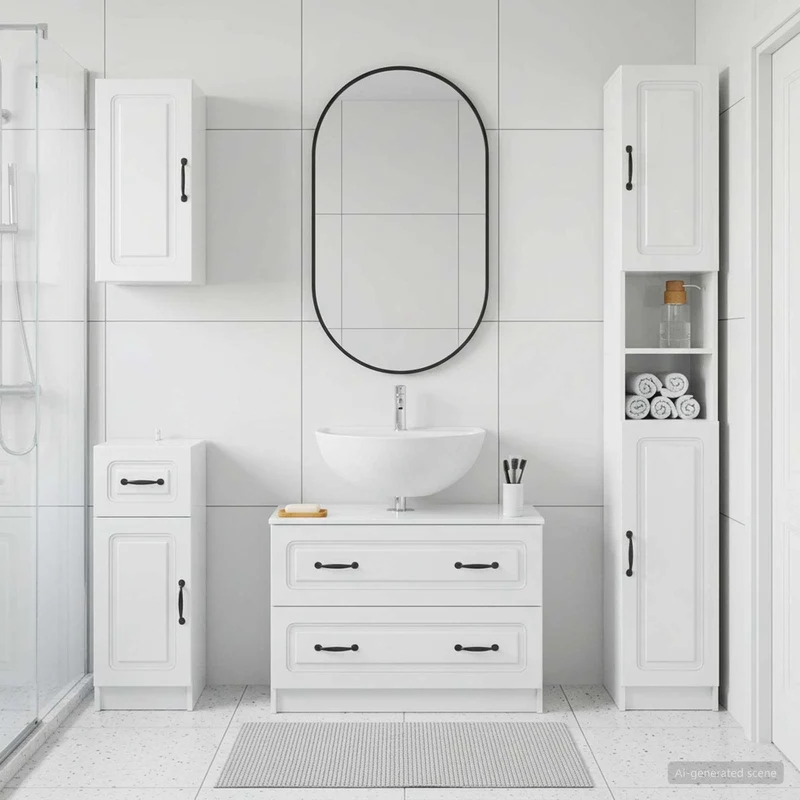 4 Piece Bathroom Cabinet Set UTRECHT High Gloss White