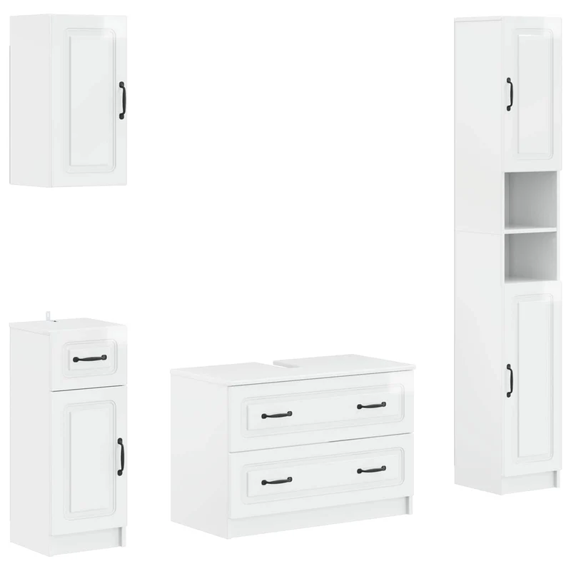 4 Piece Bathroom Cabinet Set UTRECHT High Gloss White