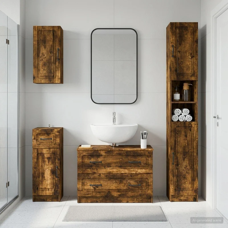 4 Piece Bathroom Cabinet Set UTRECHT Smoked Oak Engineered Wood