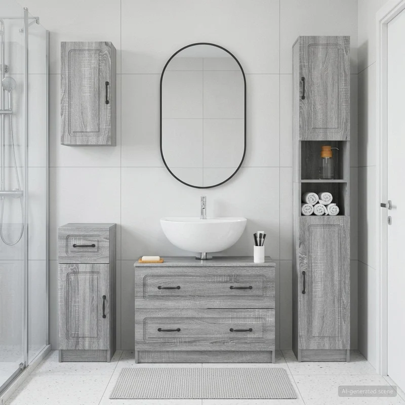 4 Piece Bathroom Cabinet Set UTRECHT Grey Sonoma