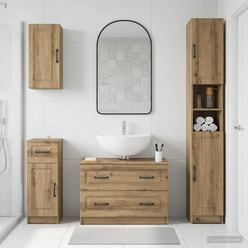 4 Piece Bathroom Cabinet Set UTRECHT Artisan Oak