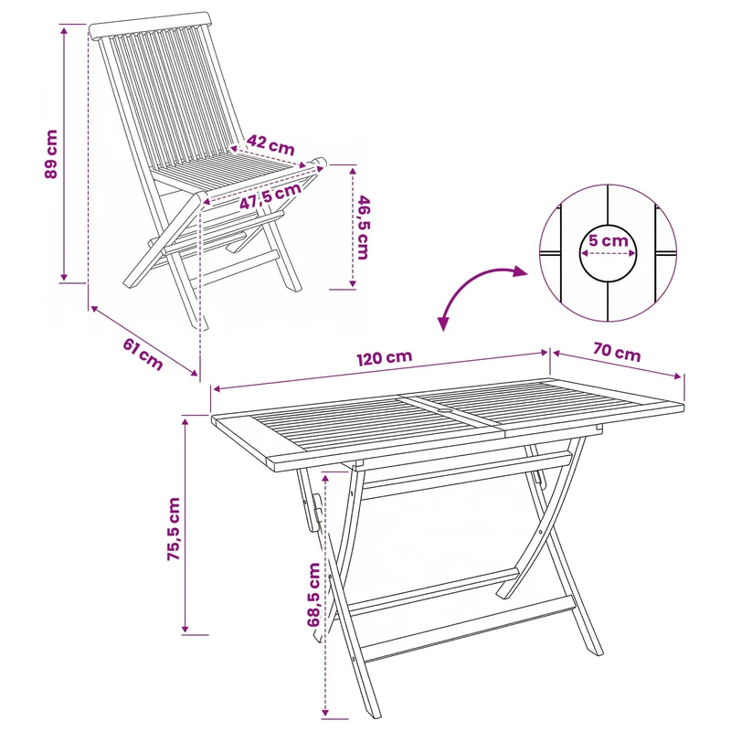 Garden Furniture Set 5 pcs Natural Solid Teak Wood