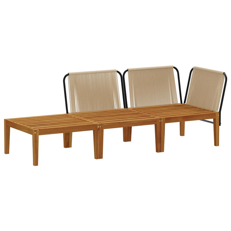 3 pcs Solid Acacia Wood & Rope Natural