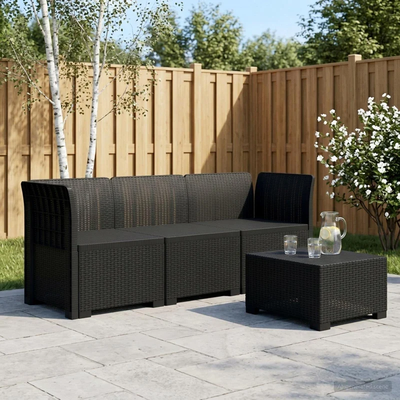 3-Seater Garden Sofa Rattan Look PP Anthracite