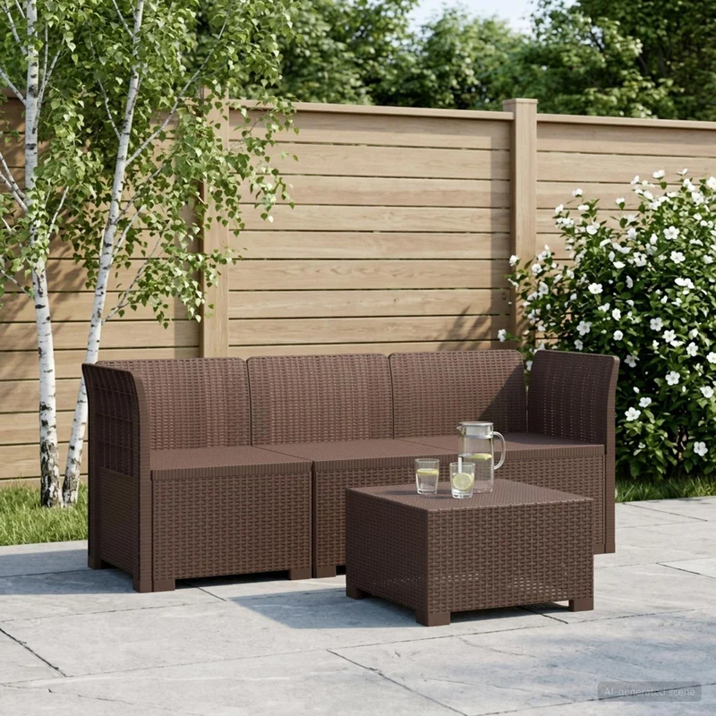 3-Seater Garden Sofa Rattan Look PP Brown