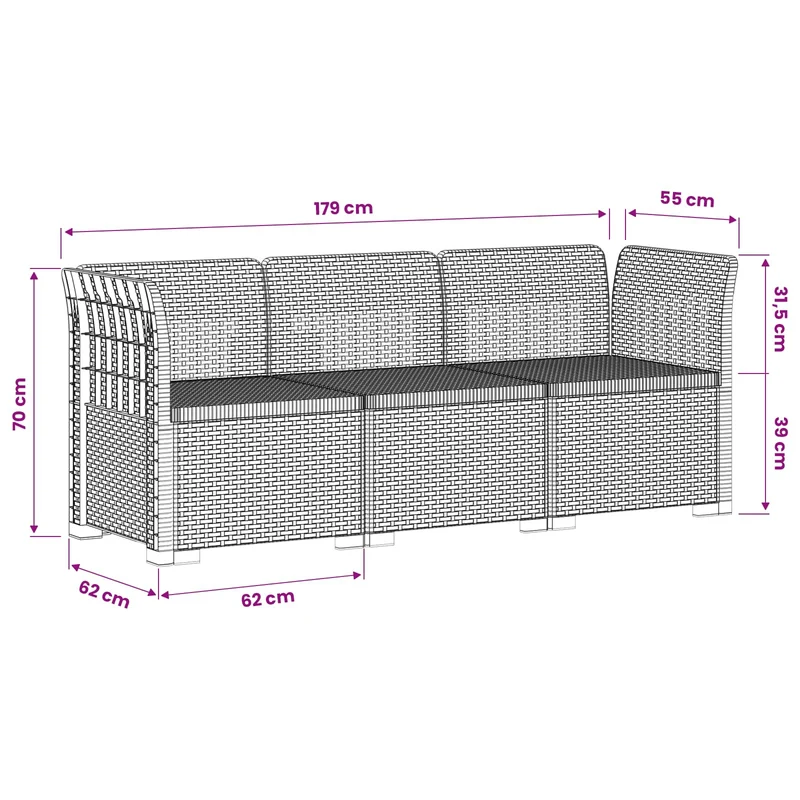 3-Seater Garden Sofa Rattan Look PP White