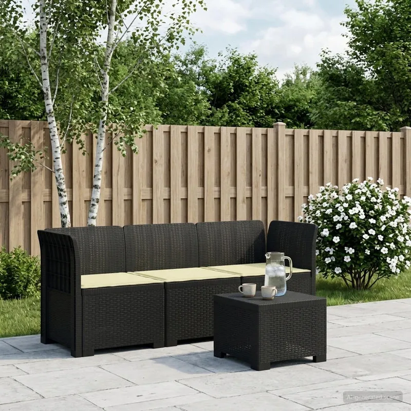 3-Seater Garden Sofa with Cushions Rattan Look PP Anthracite