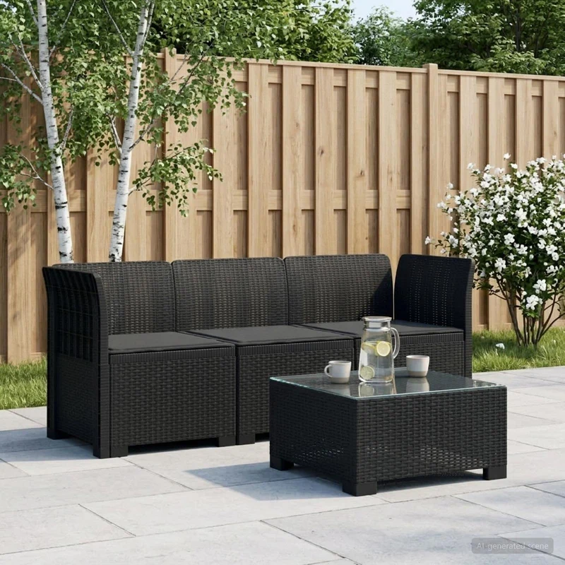 3-Seater Garden Sofa with Cushions Rattan Look PP Anthracite