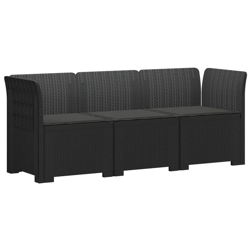 3-Seater Garden Sofa with Cushions Rattan Look PP Anthracite