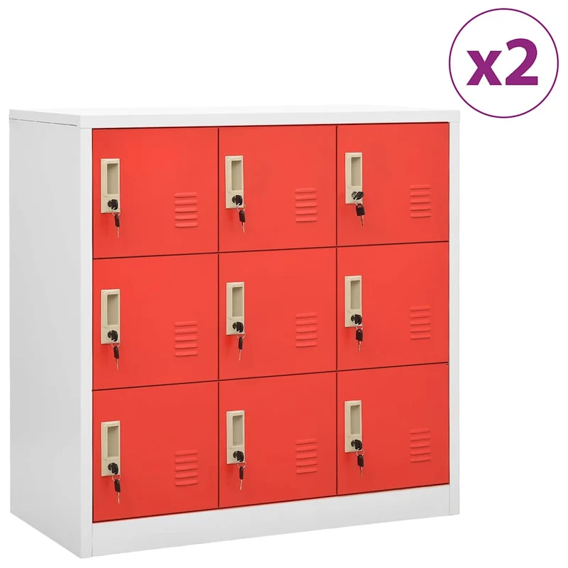 Locker Cabinets 2 pcs Light Grey and Red 90x45x92,5 cm Steel