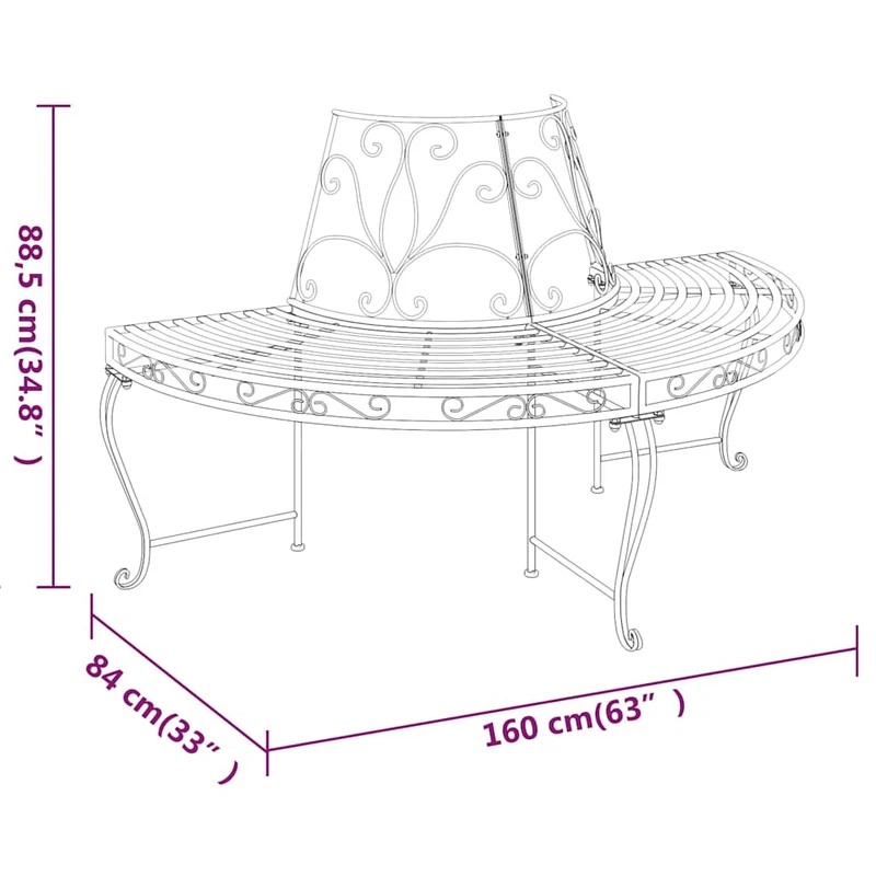Half Round Tree Bench 2 pcs Ø160 cm Black Steel