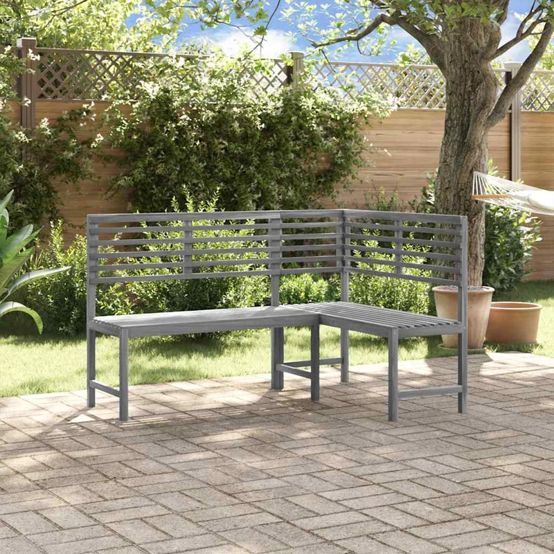 312423 vidaXL Garden Corner Bench Grey 140 cm Solid Acacia Wood
