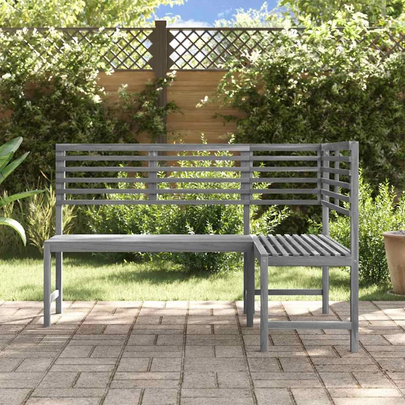 312423 vidaXL Garden Corner Bench Grey 140 cm Solid Acacia Wood
