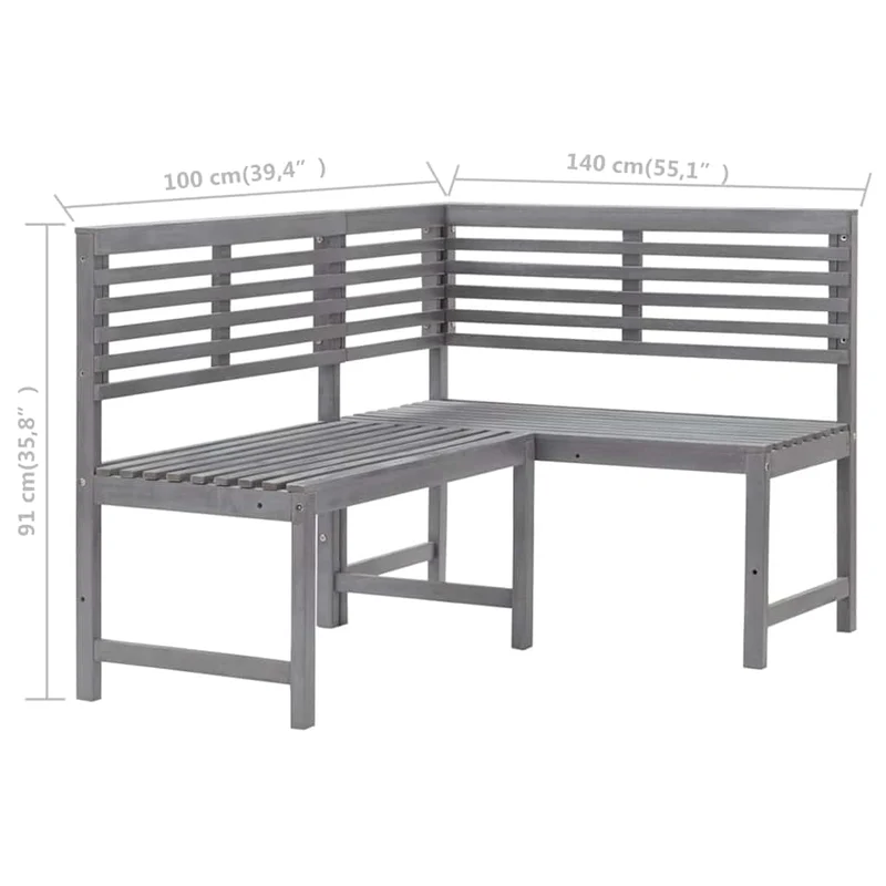 312423 vidaXL Garden Corner Bench Grey 140 cm Solid Acacia Wood