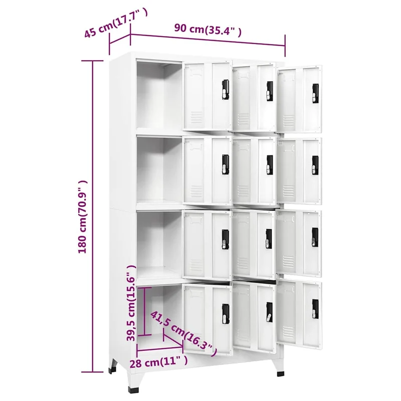 Locker Cabinet White 90x45x180 cm Steel