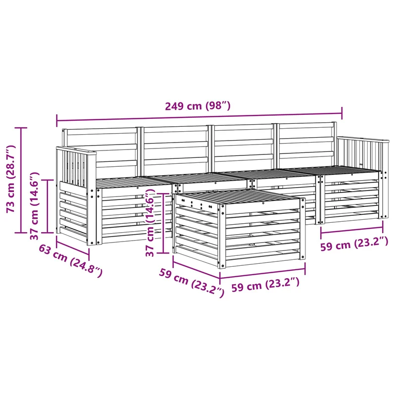 Outdoor Sofa Set 5 pcs White Solid Acacia Wood
