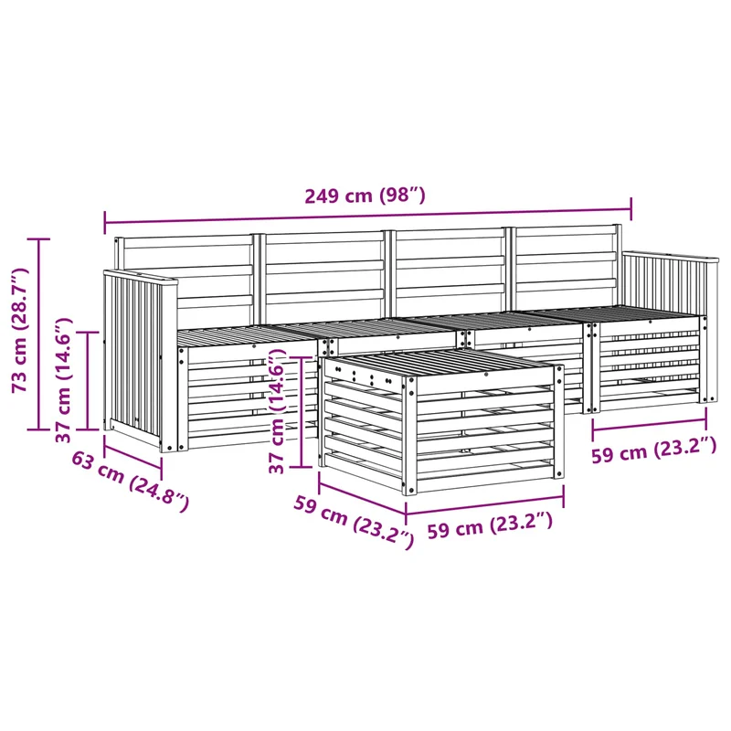 Outdoor Sofa Set 5 pcs White Solid Acacia Wood