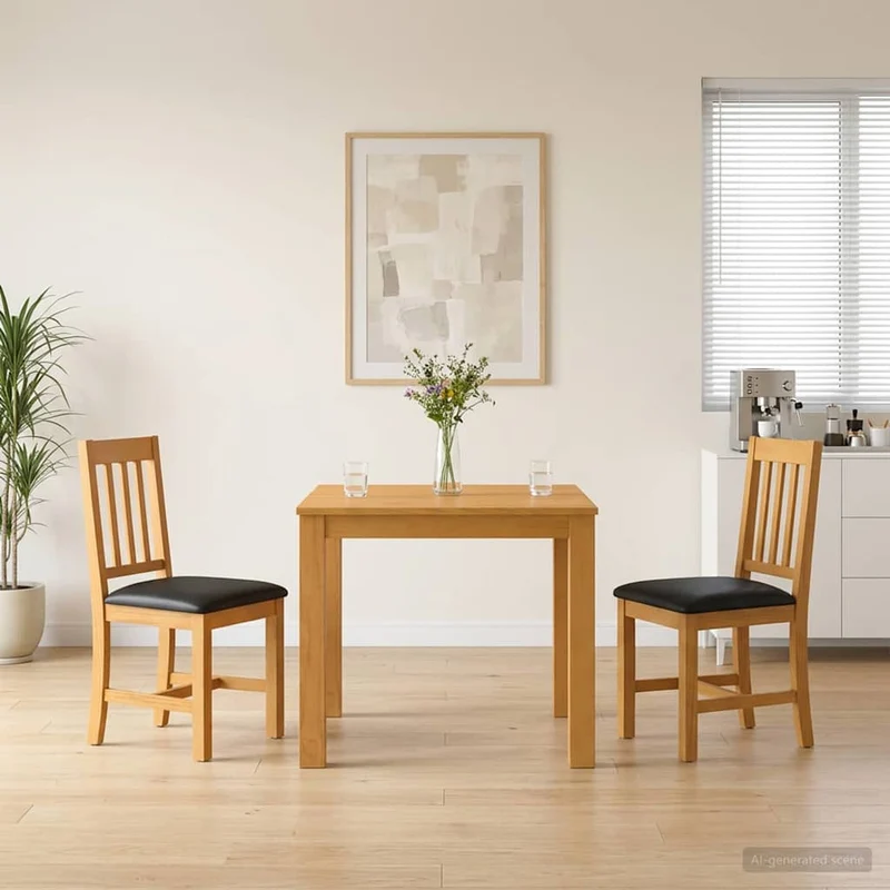 Dining Set 3 pcs Black Solid Oak Wood