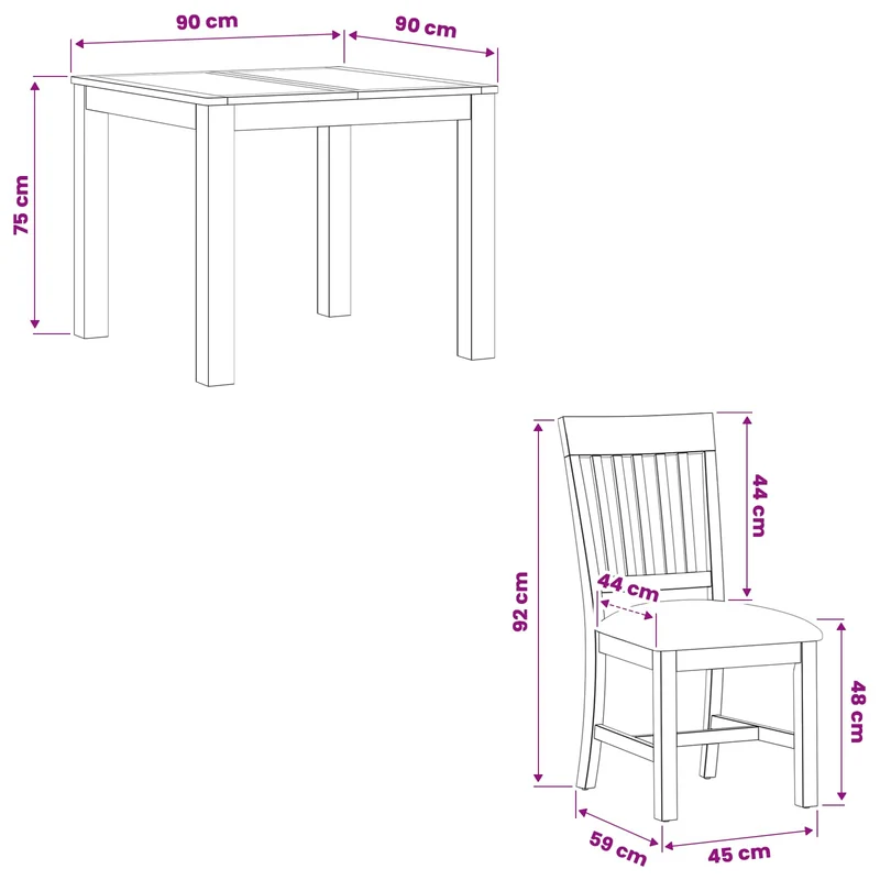 Dining Set 3 pcs Grey Solid Oak Wood