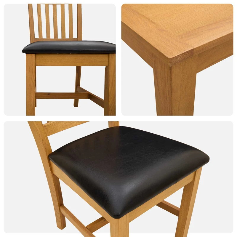 Dining Set 3 pcs Black Solid Oak Wood