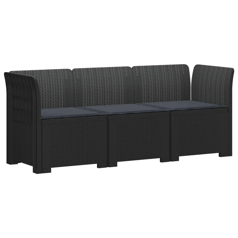 3-Seater Garden Sofa with Cushions Rattan Look PP Anthracite