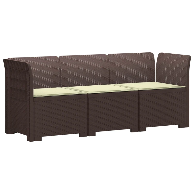 3-Seater Garden Sofa with Cushions Rattan Look PP Brown
