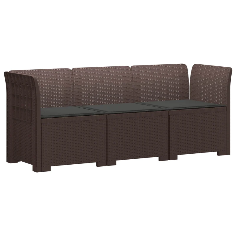 3-Seater Garden Sofa with Cushions Rattan Look PP Brown