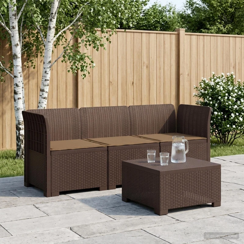 3-Seater Garden Sofa with Cushions Rattan Look PP Brown