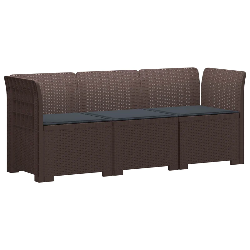 3-Seater Garden Sofa with Cushions Rattan Look PP Brown