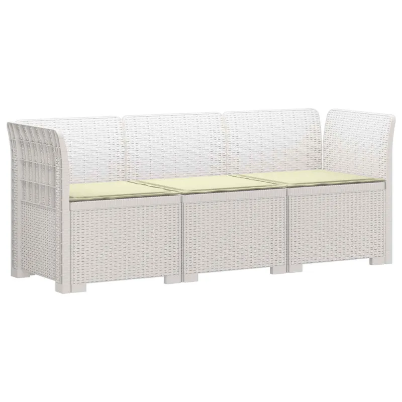 3-Seater Garden Sofa with Cushions Rattan Look PP White