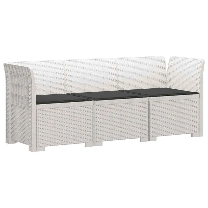 3-Seater Garden Sofa with Cushions Rattan Look PP White