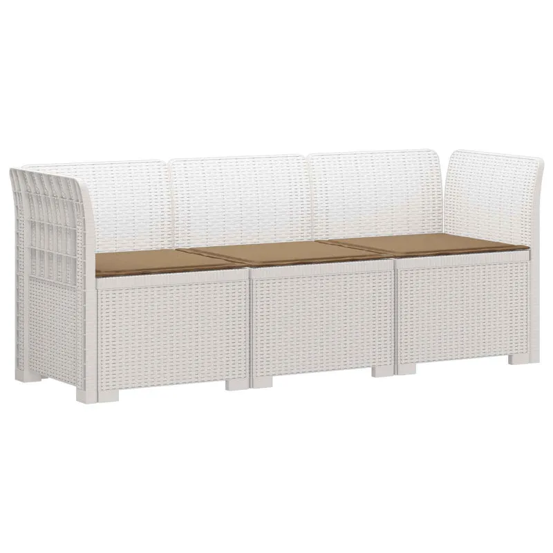 3-Seater Garden Sofa with Cushions Rattan Look PP White