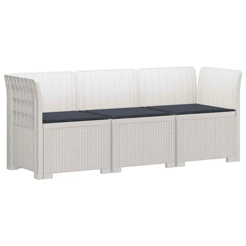 3-Seater Garden Sofa with Cushions Rattan Look PP White