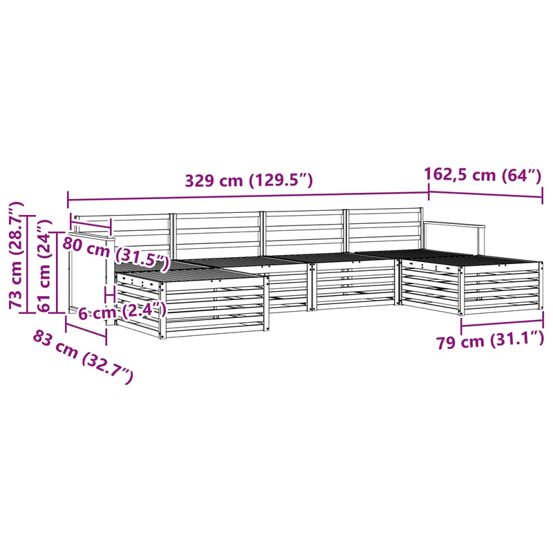 Outdoor Sofa Set 6 pcs Solid Acacia Wood