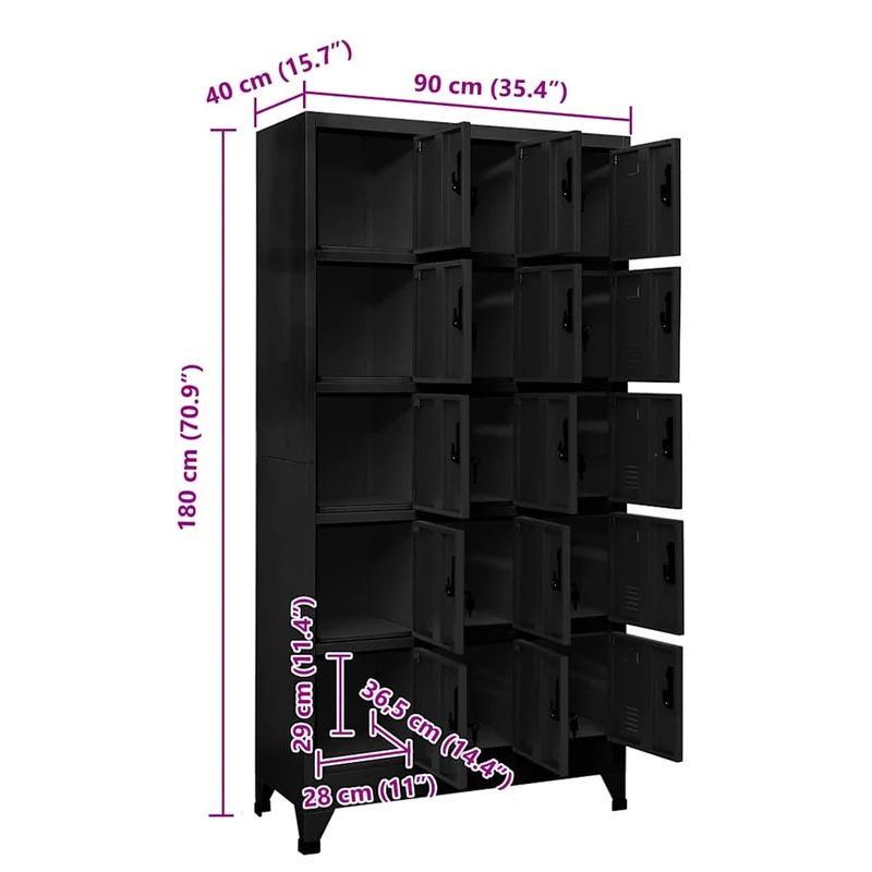 Locker Cabinet Black 90x40x180 cm Steel