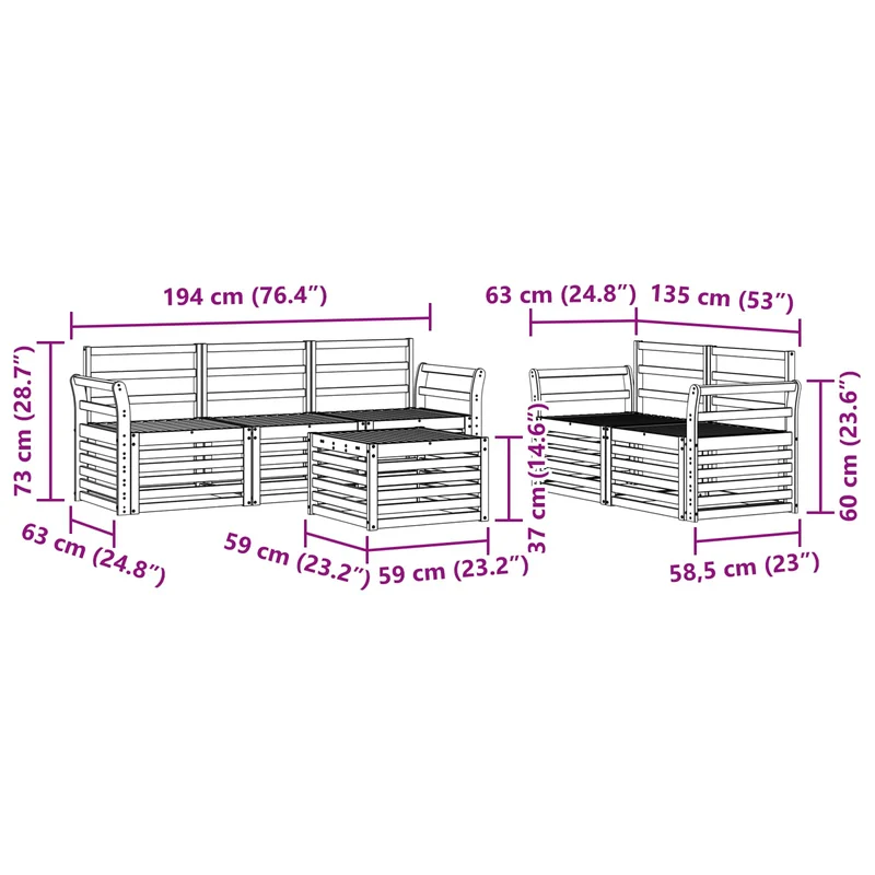 Outdoor Sofa Set 6 pcs White Solid Acacia Wood