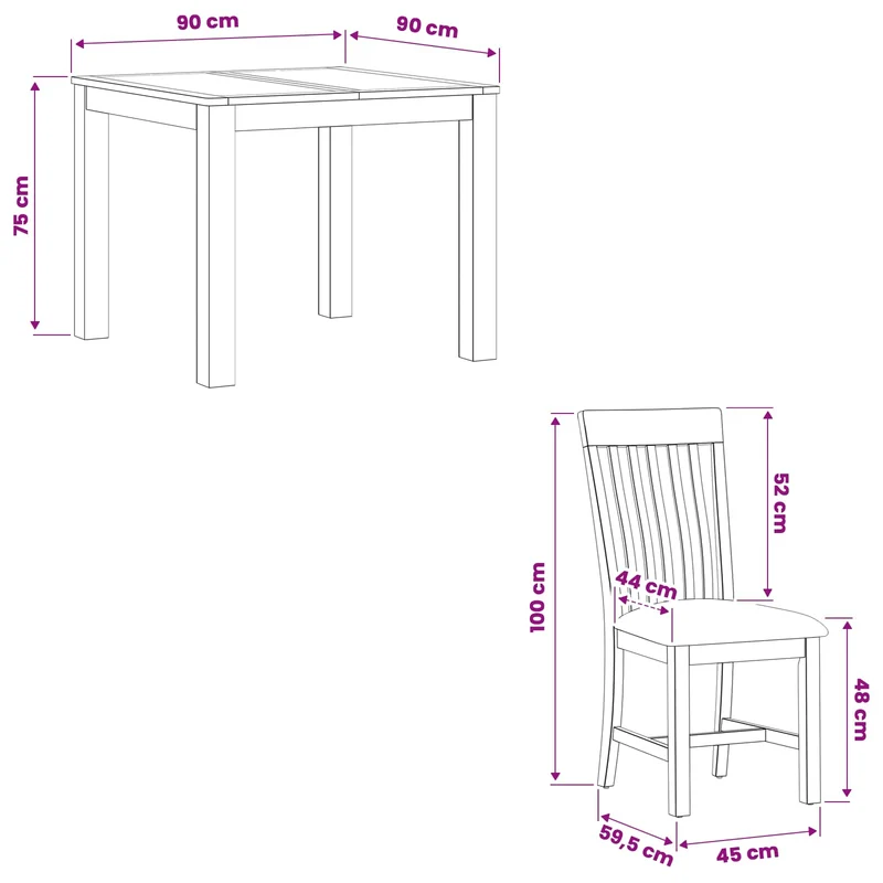 Dining Set 3 pcs Grey Solid Oak Wood